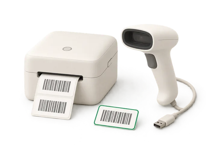 Illustration of a sheet of barcode and price labels being printed